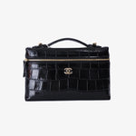 Load image into Gallery viewer, Chanel Trendy Handle Slim Vanity Pouch in Black Crocodile-Embossed Calfskin Leather with Gold Hardware