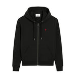 Load image into Gallery viewer, AMI Paris Cotton AMI De Coeur Zipped Hoodie Black