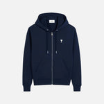 Load image into Gallery viewer, AMI Paris Cotton AMI De Coeur Zipped Hoodie Navy