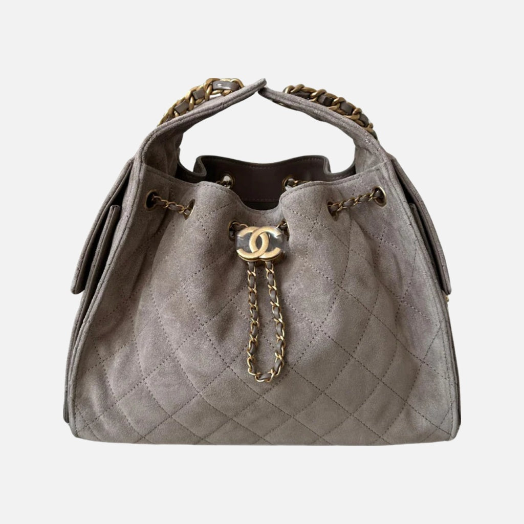 Chanel 25 Small Handbag in Dark Grey Suede Calfskin – Crepsuk