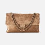 Load image into Gallery viewer, Chanel 26K Maxi Flap Bag 38.5 in Dark Beige Suede with Gold Hardware