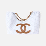 Load image into Gallery viewer, Chanel Coco Beach 2026 Denim Quilted Tote Bag with Brown Leather CC