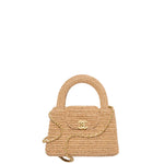 Load image into Gallery viewer, Chanel Mini Shopping Bag Braided Raffia & Gold-Tone Metal Dark Beige