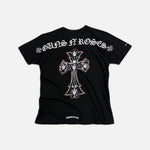Load image into Gallery viewer, Chrome Hearts Guns N Roses Cross Spread T-shirt in black with cross graphic