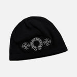 Load image into Gallery viewer, Chrome Hearts Horseshoe Thermal Skully skull cap beanie in black with horseshoe motif