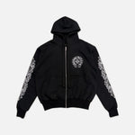 Load image into Gallery viewer, Chrome Hearts Malibu zip up hoodie in black with floral horseshoe graphic