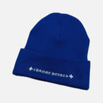 Load image into Gallery viewer, Chrome Hearts Watcher beanie in blue acrylic with Double CH branding, view 2