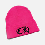 Load image into Gallery viewer, Chrome Hearts Watcher acrylic beanie in pink and black with Double CH motif