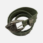 Load image into Gallery viewer, Enfants Riches Déprimés green studded belt with eagle and Iron Cross detailing