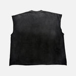 Load image into Gallery viewer, Satoshi Nakamoto Distressed Globe Of Death sleeveless T-shirt in black and purple, view 2