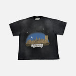 Load image into Gallery viewer, Satoshi Nakamoto distressed Tourist City Landscape t-shirt in black/grey