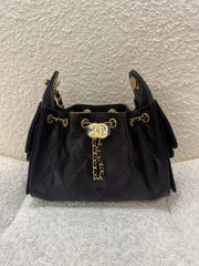 Chanel 25 Mini Handbag Hobo Grained Calfskin & Gold Tone Metal Black