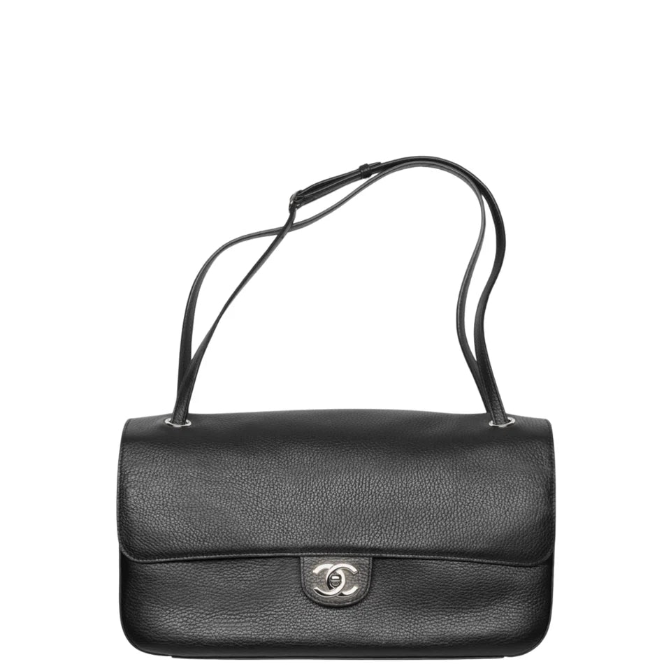 Chanel Grained Calfskin & Silver Metal Black Maxi Flap Bag