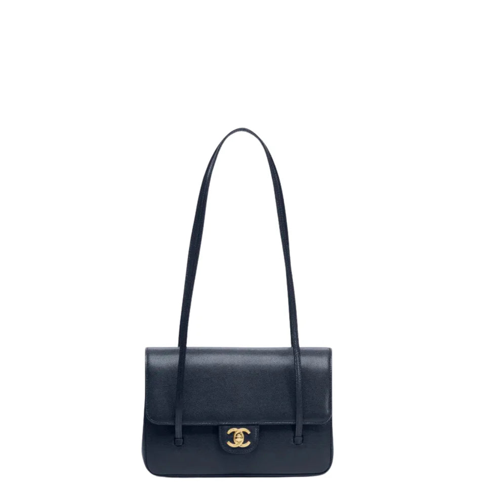 Chanel Small Preppy Flap Bag Grained Shiny Calfskin & Gold-Tone Metal Dark Blue