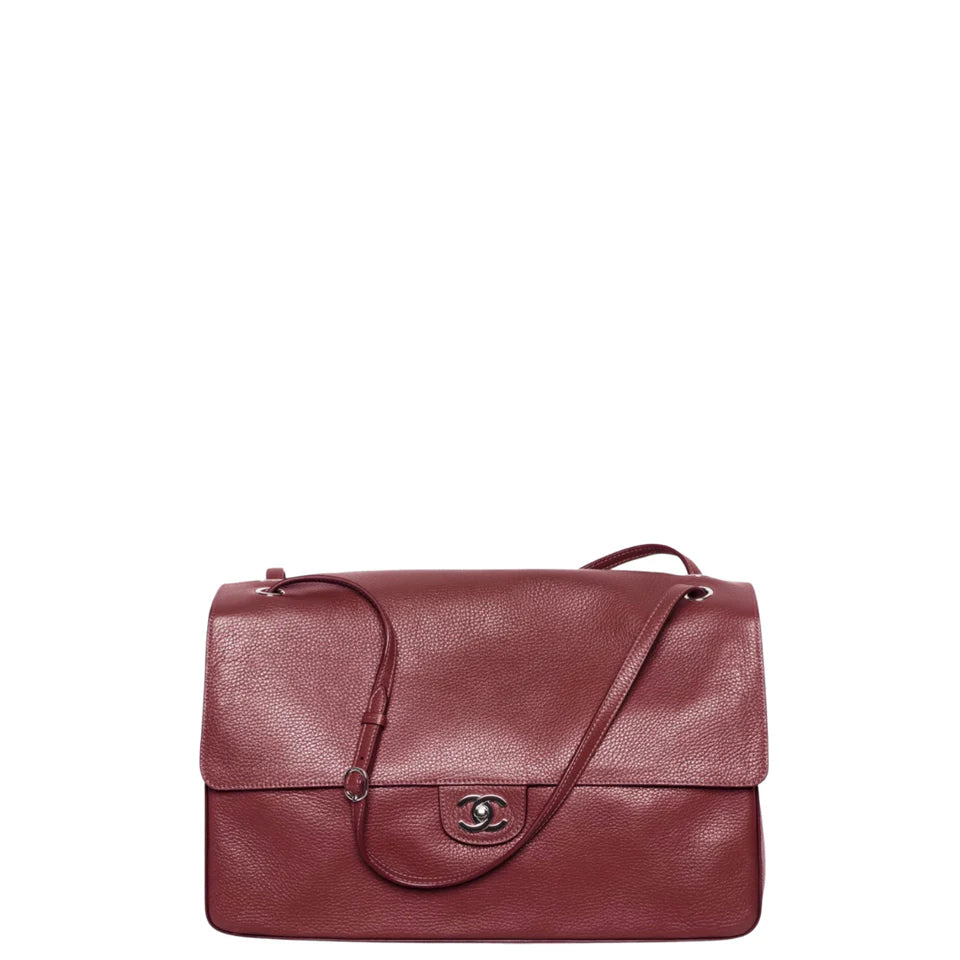 Chanel Grained Calfskin & Silver Metal Dark Burgundy Maxi Flap Bag