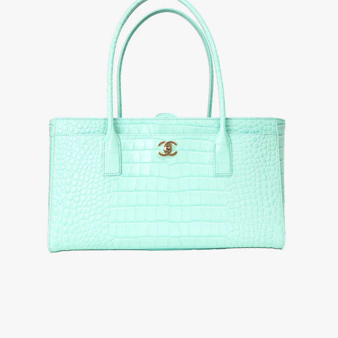 Chanel 26S Shopping Bag in Green Crocodile Embossed Calfskin Leather with Gold Hardware