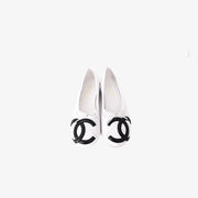 Chanel 2026 Coco Beach Cambon White and Black CC Logo Ballet Flats in Lambskin