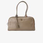 Load image into Gallery viewer, Chanel Large Bowling Bag in Dark Khaki Calfskin Leather with Gold Hardware