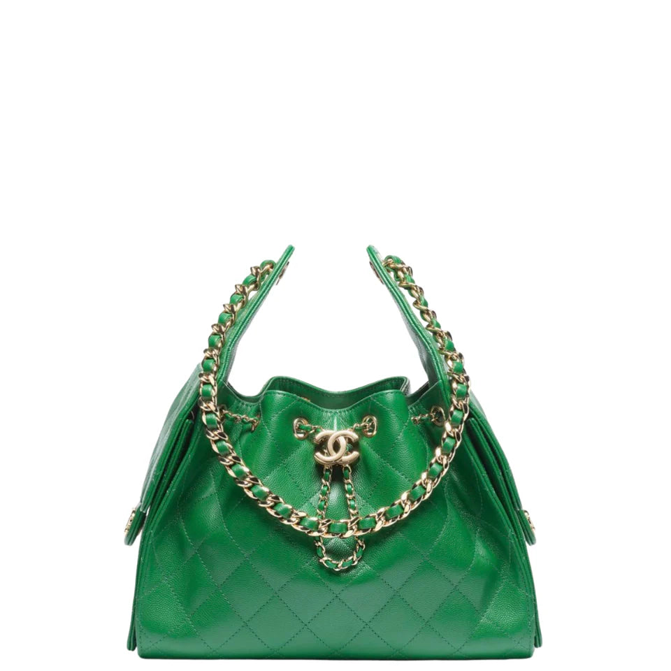 Chanel 25 Small Handbag Grained Calfskin & Gold-Tone Metal Green