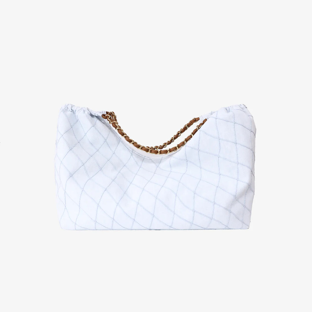 Chanel Coco Beach 2026 Denim Quilted Tote Bag with Brown Leather CC