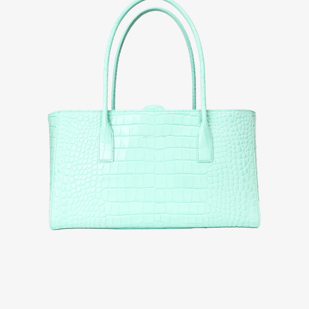Chanel 26S Shopping Bag in Green Crocodile Embossed Calfskin Leather with Gold Hardware