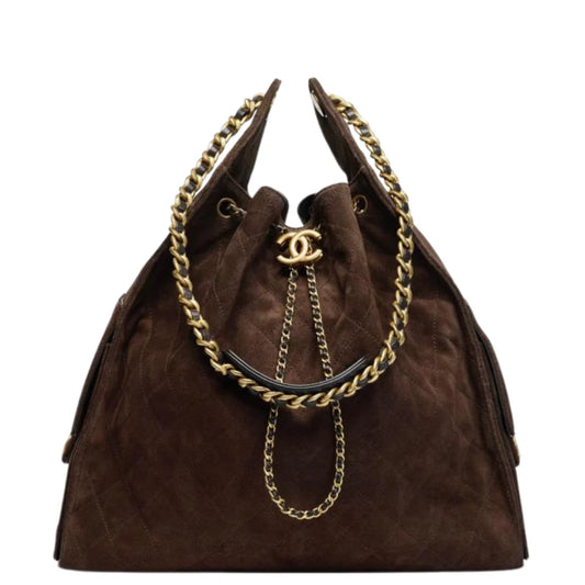 Chanel 25 Medium Handbag Hobo Grained Calfskin & Gold-Tone Metal Brown