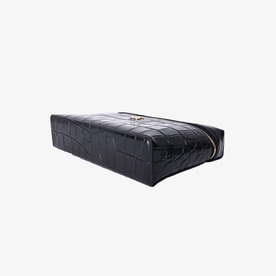 Chanel Trendy Handle Slim Vanity Pouch in Black Crocodile-Embossed Calfskin Leather with Gold Hardware