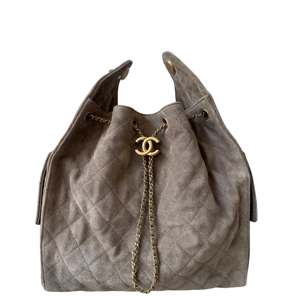 Chanel 25 Medium Handbag Hobo Grained Calfskin & Gold-Tone Metal Dark Grey