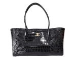 Load image into Gallery viewer, Chanel 26S Matthieu Blazy Crocodile-Embossed Shopping Tote in Black Calfskin with Gold Hardware