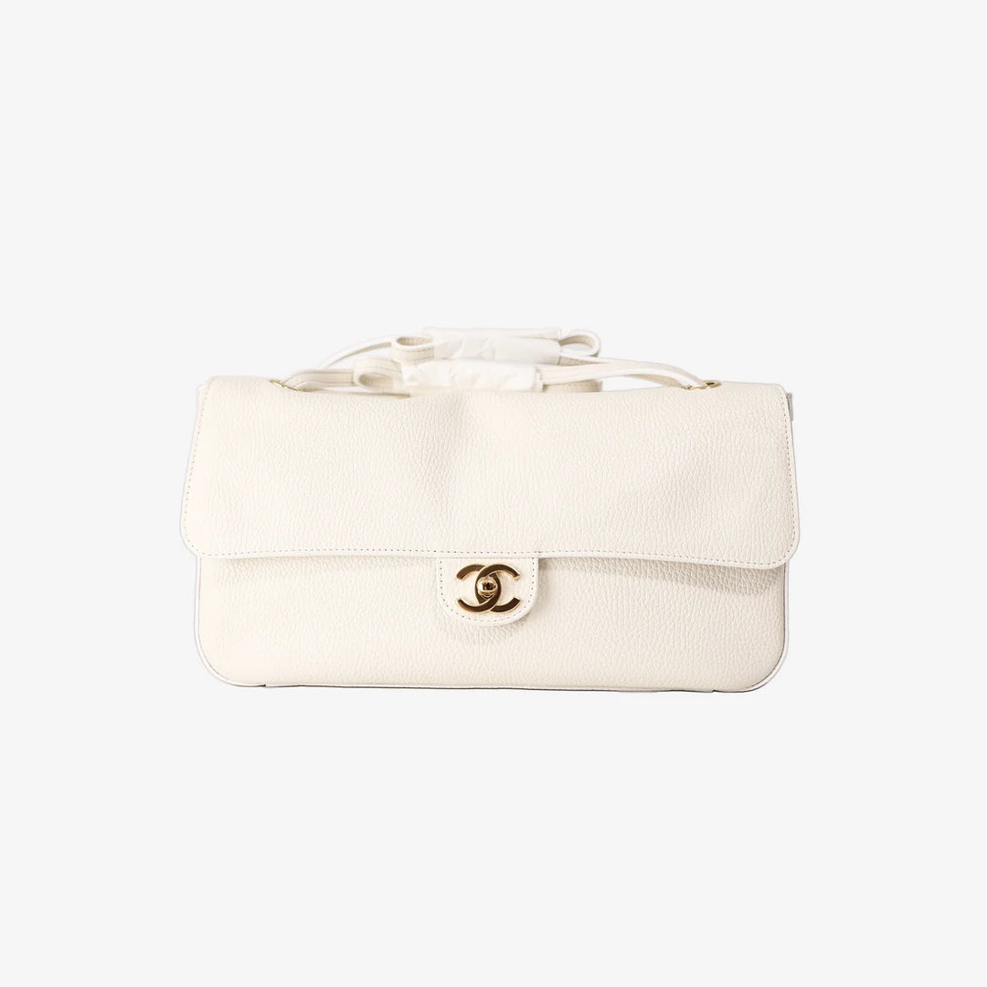 Chanel Maxi Flap Bag 32 in White Grained Calfskin Leather with Gold Hardware