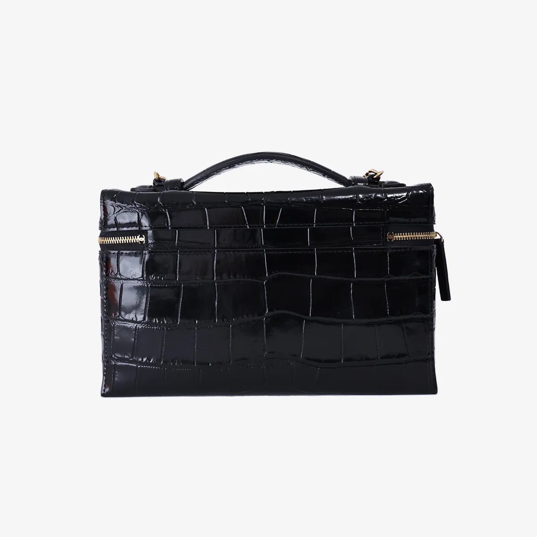 Chanel Trendy Handle Slim Vanity Pouch in Black Crocodile-Embossed Calfskin Leather with Gold Hardware