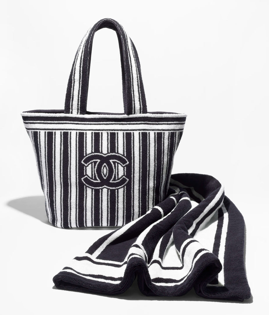 Chanel Coco Beach 2026 Beachwear Set Navy BLue/White