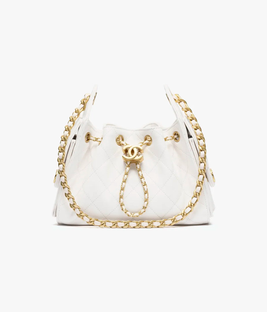 CHANEL 25 Mini Handbag   Grained Calfskin & Gold-Tone Metal  White