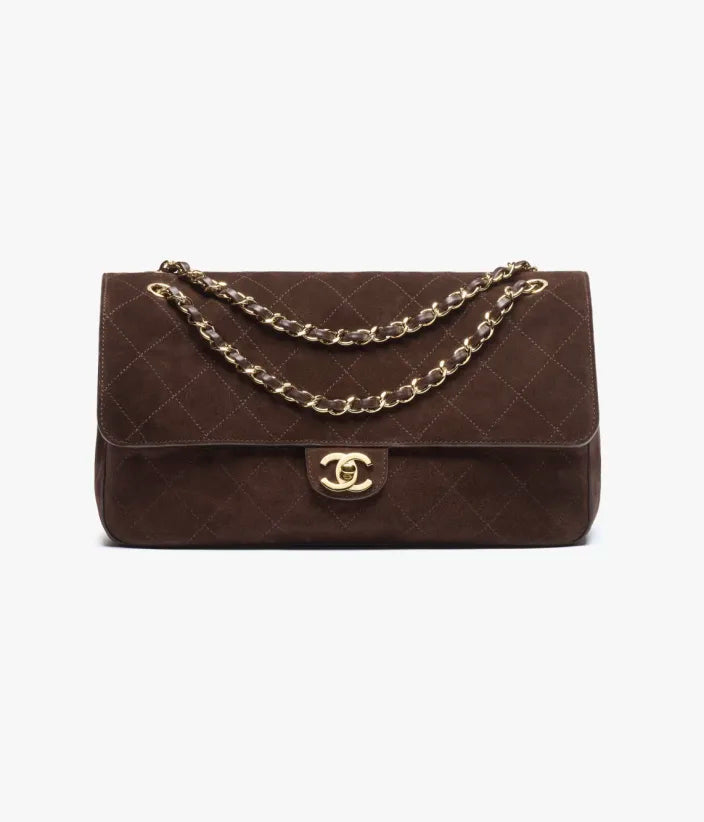 Chanel Suede Calfskin & Gold Metal Dark Brown