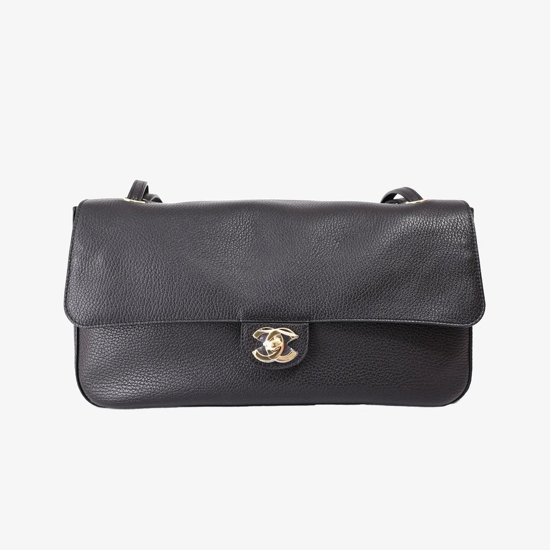 Chanel 26 Maxi Flap Bag 32 in Black Grained Calfskin Leather with Gold Hardware
