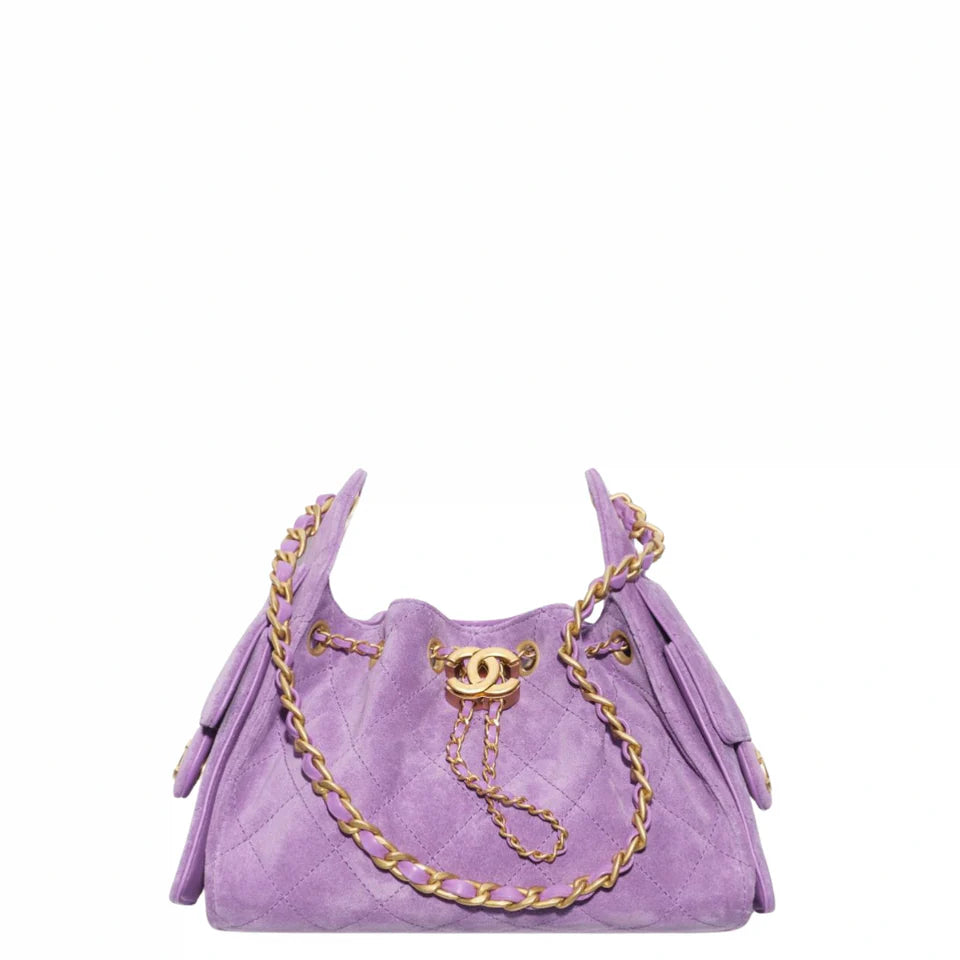 Chanel 25 Mini Handbag Suede Calfskin & Gold Metal Purple