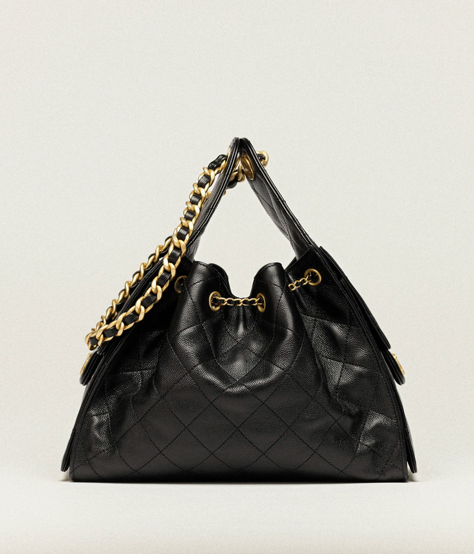Chanel 25 Small Handbag Hobo Grained Calfskin & Gold Tone Metal Black