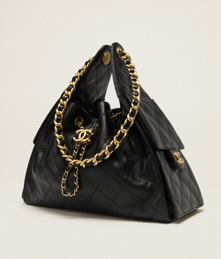 Chanel 25 Small Handbag Hobo Grained Calfskin & Gold Tone Metal Black