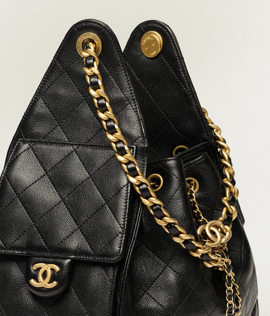 Chanel 25 Small Handbag Hobo Grained Calfskin & Gold Tone Metal Black