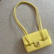 Chanel Clutch with Leather Strap, Mini Preppy Flap Bag Grained Shiny Calfskin & Gold-Tone Metal Light Yellow