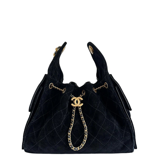 Chanel 25 Small Handbag Suede Calfskin & Gold Metal Black