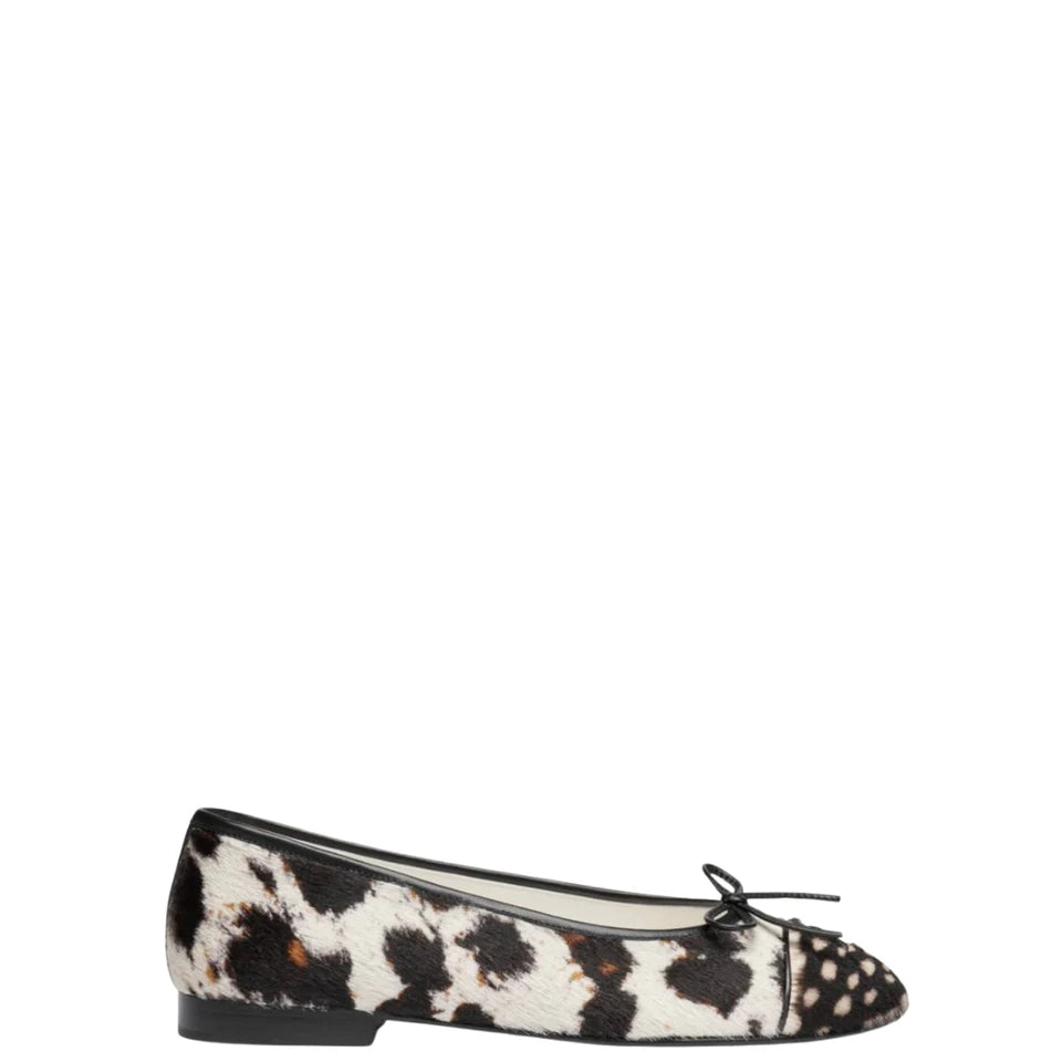 Chanel White Brown & Black Calfskin & Lambskin Ballet Flats