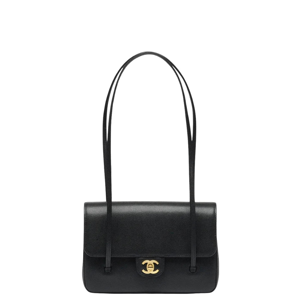 Chanel Small Preppy Flap Bag Grained Shiny Calfskin & Gold-Tone Black