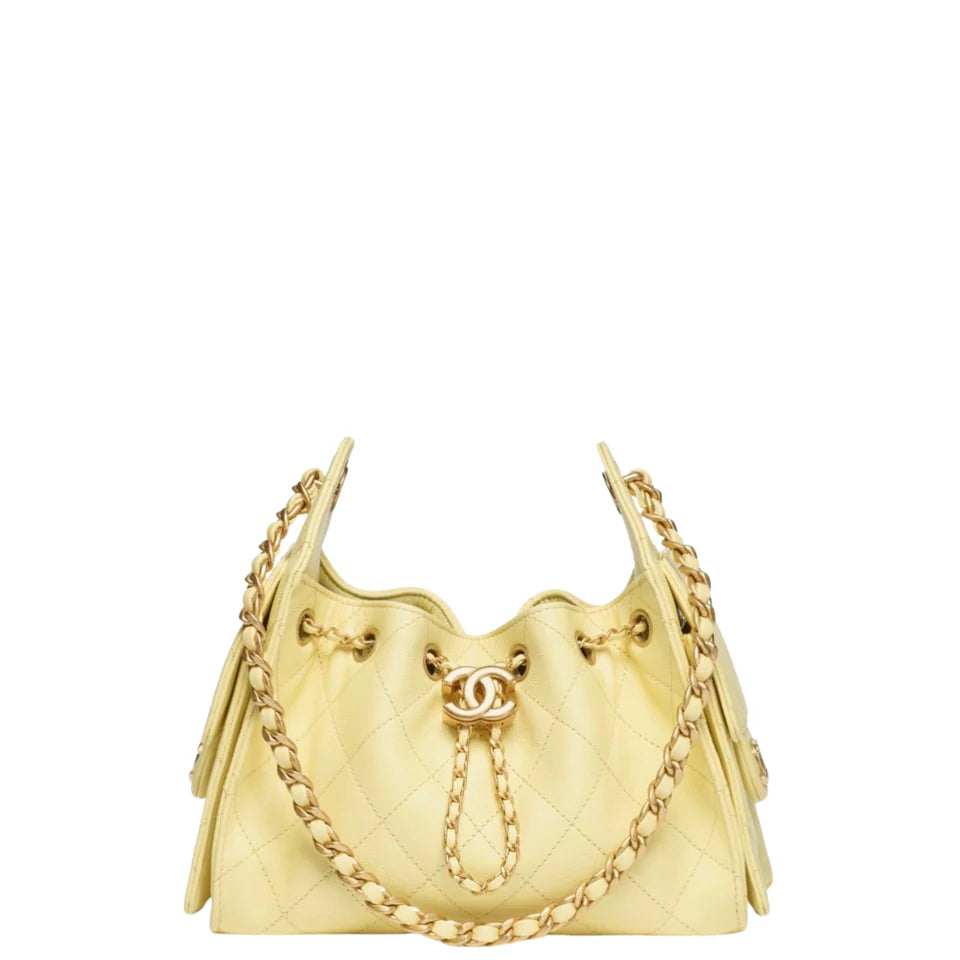 Chanel 25 Mini Handbag Grained Calfskin & Gold-Tone Metal Light Yellow
