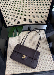 Chanel Clutch with Leather Strap, Small Preppy Flap Bag Grained Shiny Calfskin & Gold-Tone Metal Dark Brown