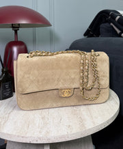 Chanel Suede Calfskin & Gold Metal Dark Beige Maxi Flap Bag