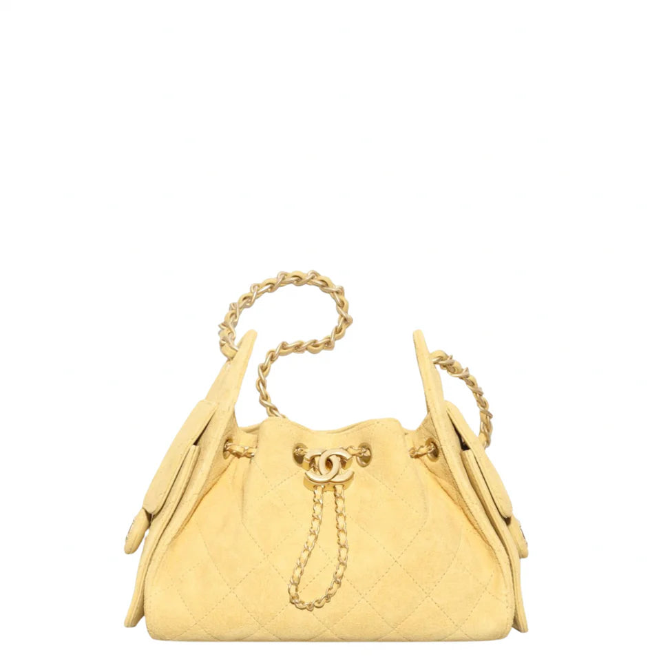 Chanel 25 Mini Handbag Suede Calfskin & Gold Metal Yellow