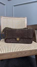 Load image into Gallery viewer, Chanel Suede Calfskin &amp; Gold Metal Dark Brown
