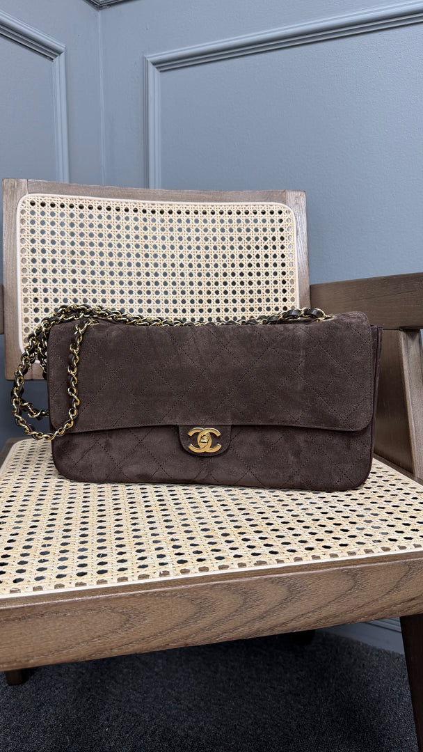 Chanel Suede Calfskin & Gold Metal Dark Brown