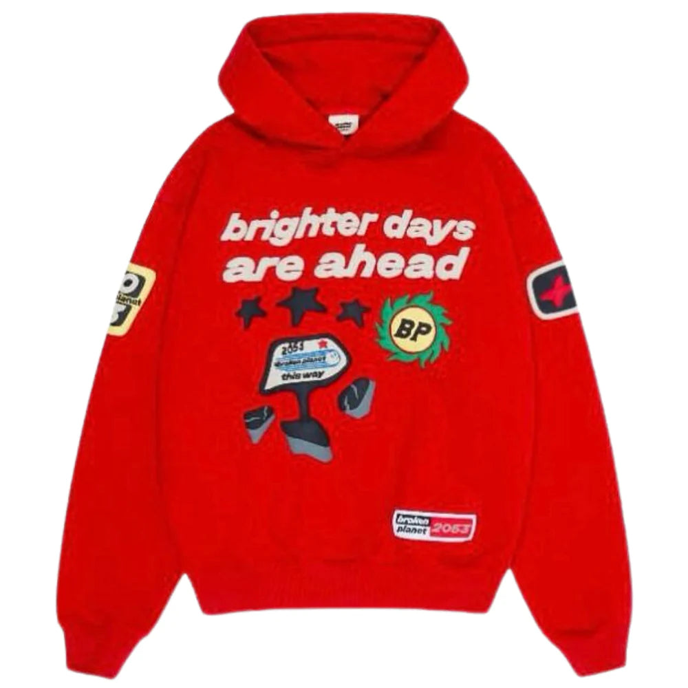 Broken Planet Market Brighter Days are Ahead Hoodie Ruby Red